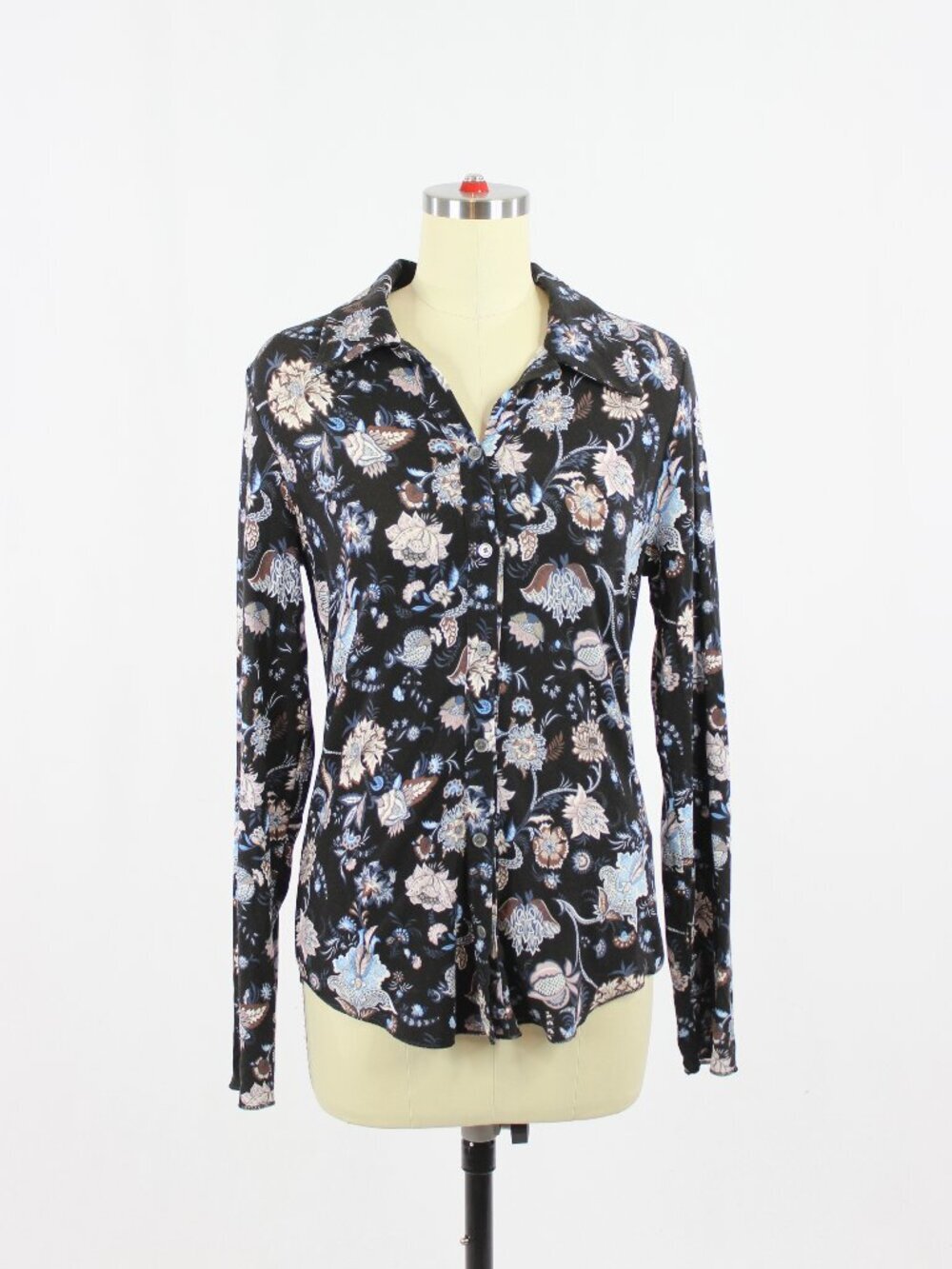 Aritzia WILFRED Pose Black Floral Lyocell Jersey Button Front Shirt, Size M